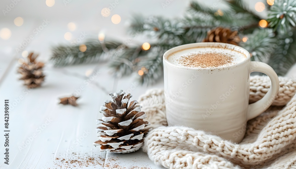 Cappuccino on the table with a Christmas atmosphere. Cappuccino on the table with a Christmas atmosphere.