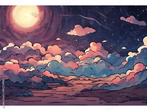 landscape with moon and stars