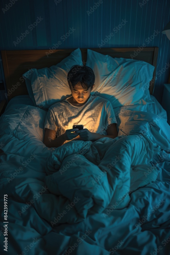 A person lying on a bed while using a tablet computer, possibly relaxing or entertained