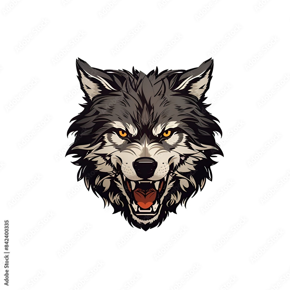 angry wolf face in white background, angry wolf face in white background,