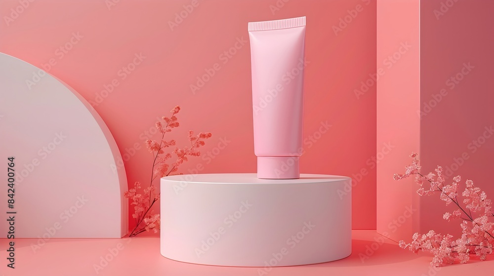 Elegant Beauty Product Displayed on Pedestal with Minimalist Colored Background Elegant Beauty Product Displayed on Pedestal with Minimalist Colored Background