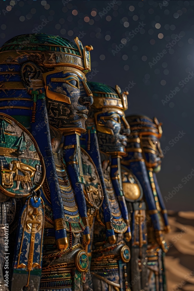 Fototapeta premium Legendary Egyptian Pantheon Embodying the Primal Allure of Mythical Deities Amidst the Desert Starry Night