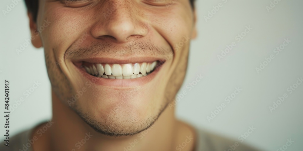 Fototapeta premium A close-up shot of a man holding a toothbrush in his mouth, showing his daily oral hygiene routine