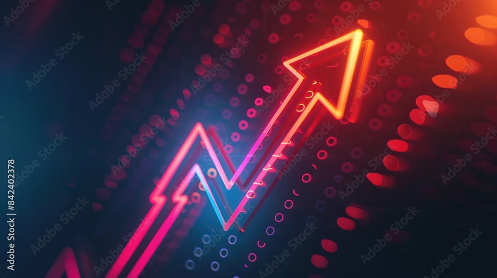 A neon arrow pointing upward on a dark background A neon arrow pointing upward on a dark background