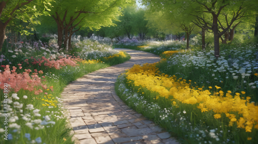 Symphony of the Spring Breeze: Meandering along garden paths where the delicate spring breeze orchestrates a melody of rustling leaves and blooming flowers, Generative AI Symphony of the Spring Breeze: Meandering along garden paths where the delicate spring breeze orchestrates a melody of rustling leaves and blooming flowers, Generative AI
