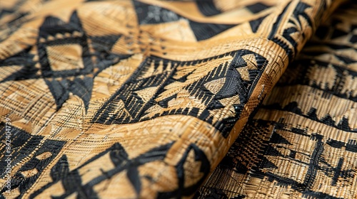 Close-up of a Niuean hiapo (tapa cloth), highlighting the unique designs and cultural significance --ar 16:9 Job ID: ac189809-6798-4c52-8c8d-daa50c532a37 photo