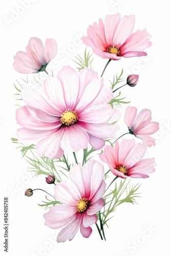 cosmos themed frame or border for photos . delicate pink and white flowers. watercolor illustration,  white color background. © JR BEE