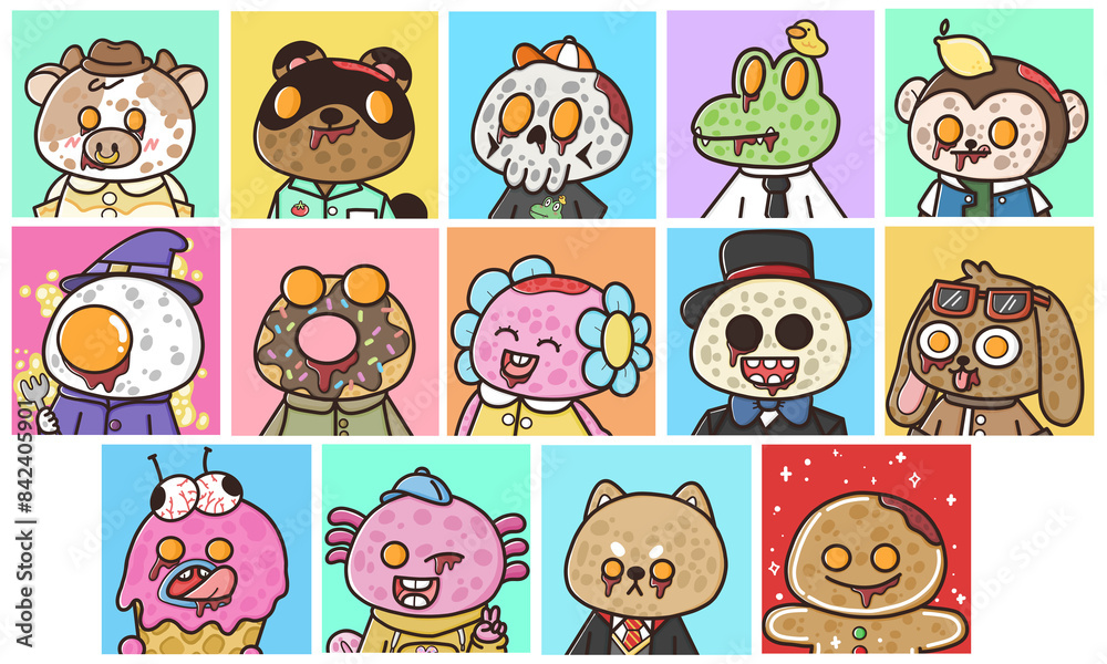 Fototapeta premium set of cute zombies animals