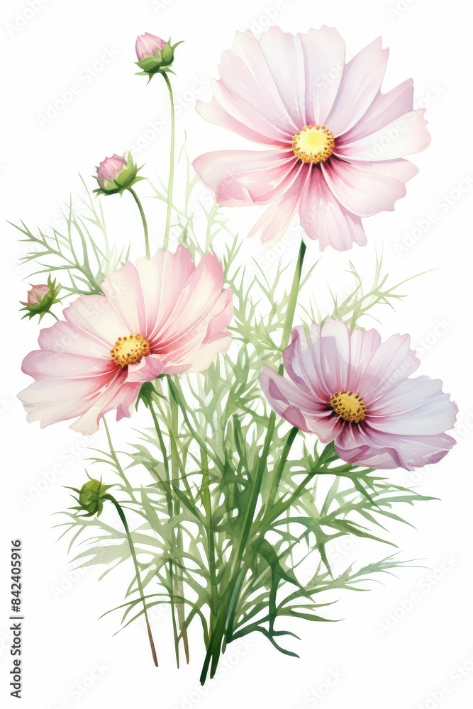 cosmos themed frame or border for photos . delicate pink and white flowers. watercolor illustration, white color background. cosmos themed frame or border for photos . delicate pink and white flowers. watercolor illustration, white color background.