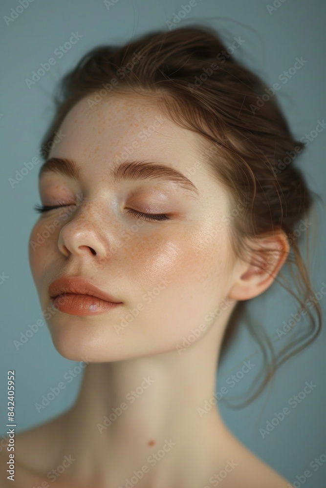 A close-up shot of a woman with her eyes shut, focused on her facial expression A close-up shot of a woman with her eyes shut, focused on her facial expression