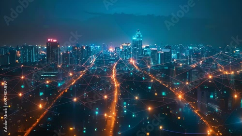 Wallpaper Mural An illuminated night view of a smart city showcasing interconnected networks and data flows Torontodigital.ca