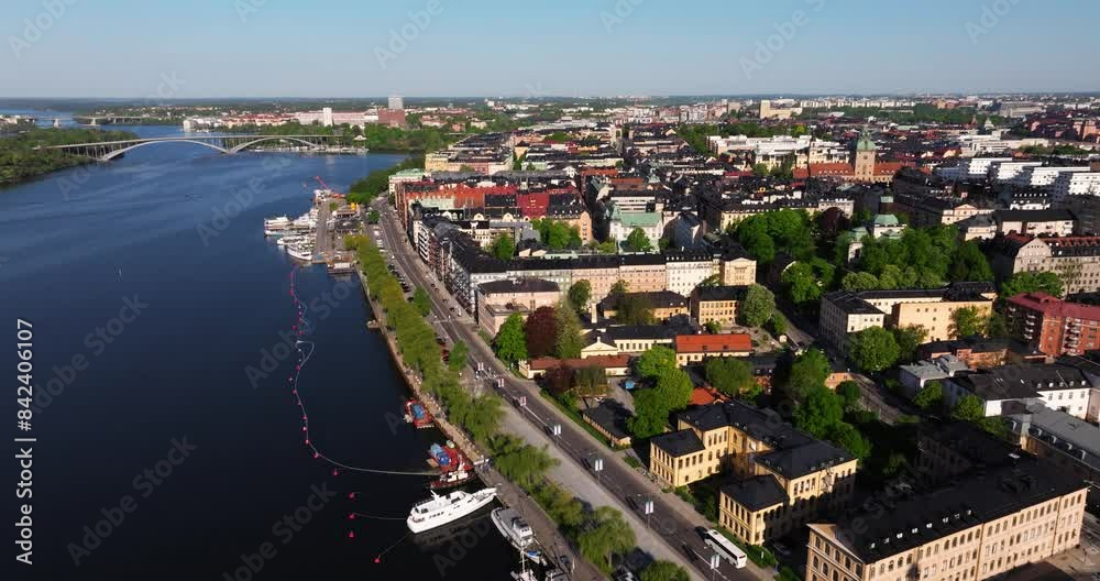 Aerial Drone Shot Above Kungsholmen Island in Stockholm, Sweden. Typical Summer Day Aerial Drone Shot Above Kungsholmen Island in Stockholm, Sweden. Typical Summer Day