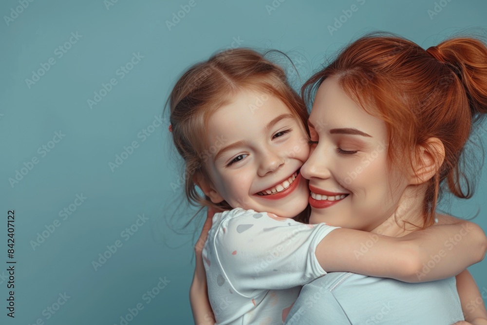 A warm moment between a mother and her young daughter as they share a hug A warm moment between a mother and her young daughter as they share a hug