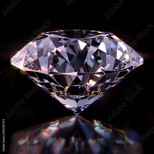 Radiant diamond with perfect facets, reflecting light and showcasing its brilliance on a dark backdrop.