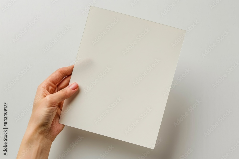 Blank paper mockup on hand created with generative AI Blank paper mockup on hand created with generative AI