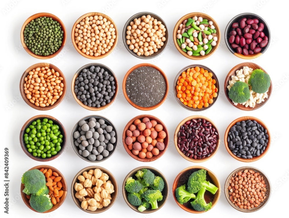 A bowl with a mix of beans, broccoli, peas, and beans for snacking or meal prep A bowl with a mix of beans, broccoli, peas, and beans for snacking or meal prep