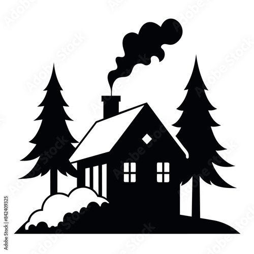 a winter season house vector silhouette, white background