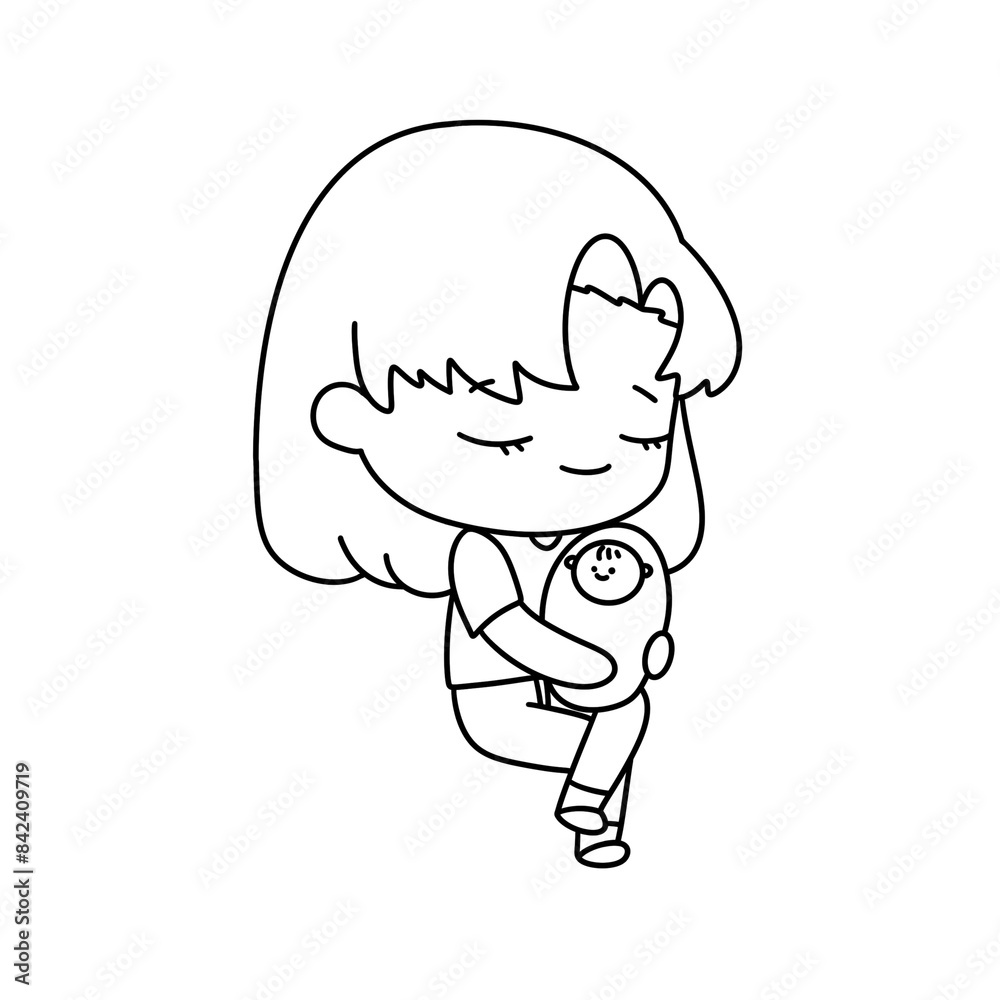 Fototapeta premium A girl is holding a baby in her arms