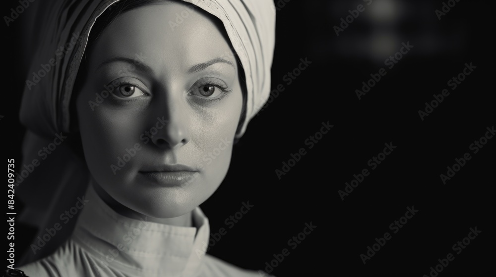 A woman wearing a traditional turban, great for cultural or historical-themed images A woman wearing a traditional turban, great for cultural or historical-themed images