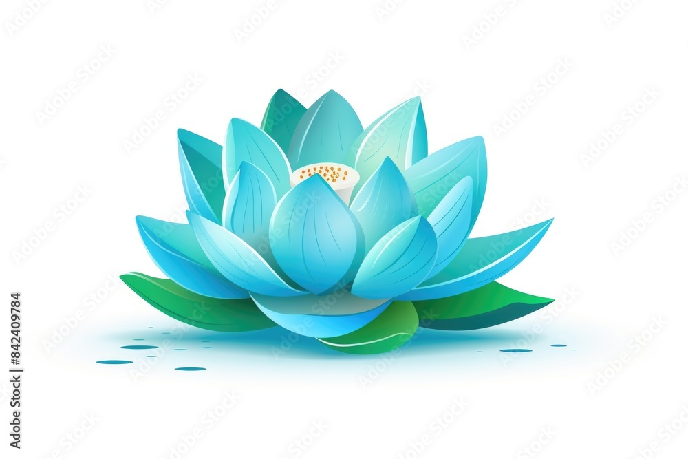 A single blue flower sits among lush green leaves on a plain white background, perfect for use in editorial or commercial contexts