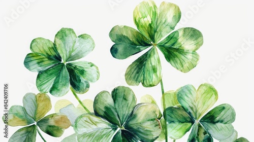 Image of four leaf clovers on a white background, perfect for use in designs related to luck and good fortune