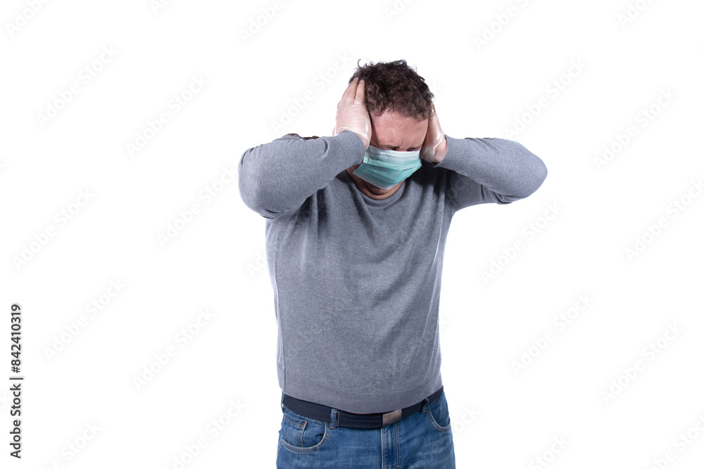Taking care of your health. A man and a cold. White background. Taking care of your health. A man and a cold. White background.