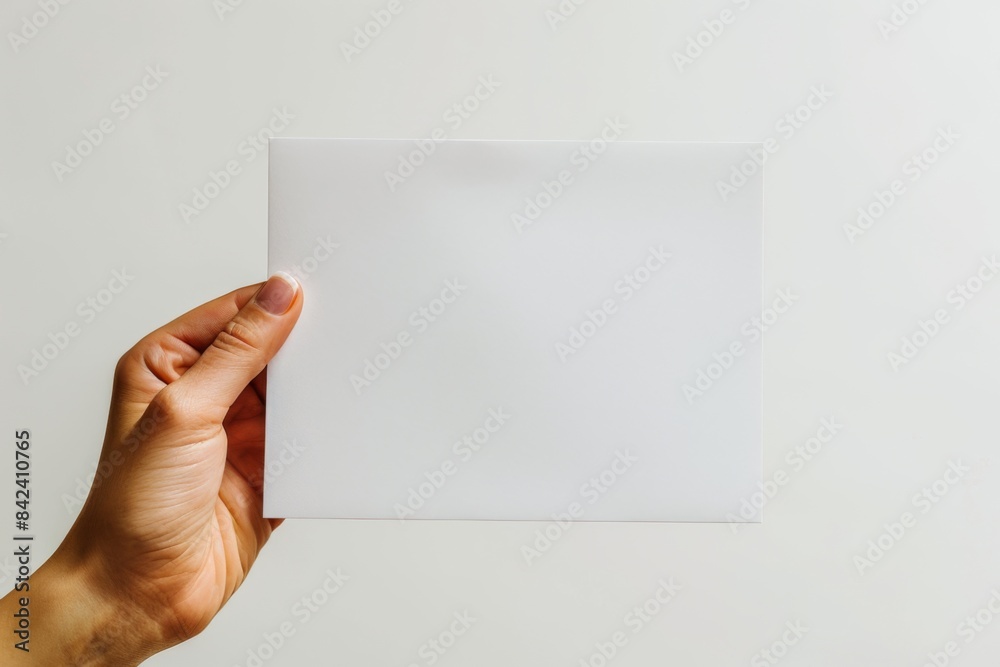 Fototapeta premium Blank paper mockup on hand created with generative AI