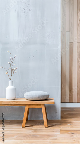 Wall panels in a interior design composition in Scandinavian style with copyspace. Home interiors composition.