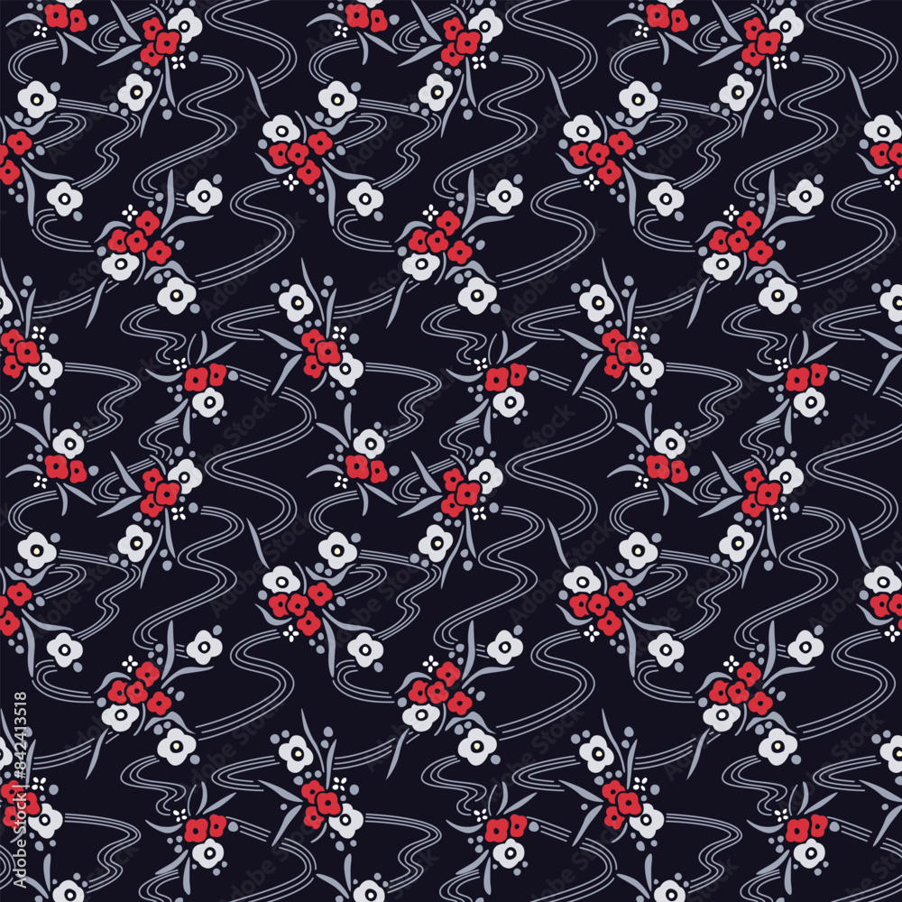 Japanese Water Flow Flower Leaf Vector Seamless Pattern Japanese Water Flow Flower Leaf Vector Seamless Pattern
