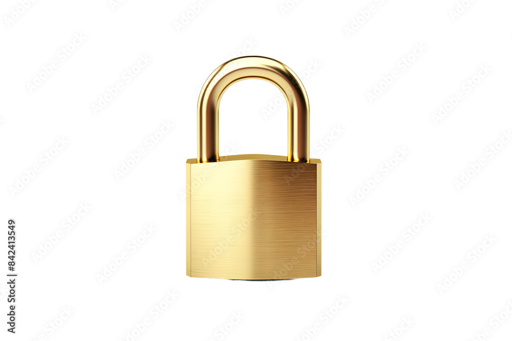 The Golden Sentinel: A Solitary Brass Padlock on White or PNG Transparent Background. The Golden Sentinel: A Solitary Brass Padlock on White or PNG Transparent Background.