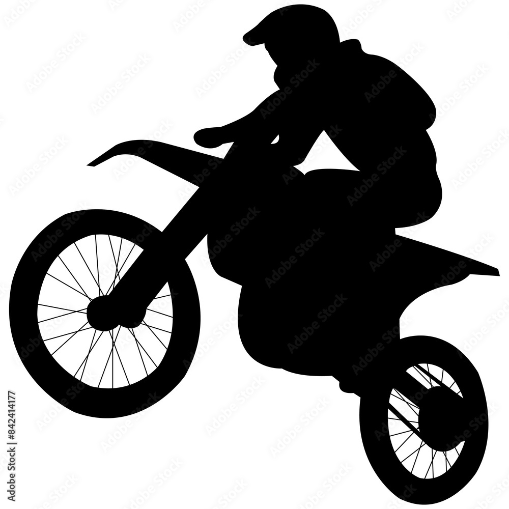 Fototapeta premium Collection of motocross silhouettes in different positions.Motocross Rider Silhouette.vector illustration silhouettes of motorcycle jumping - set of motocross freestyle jump isolated