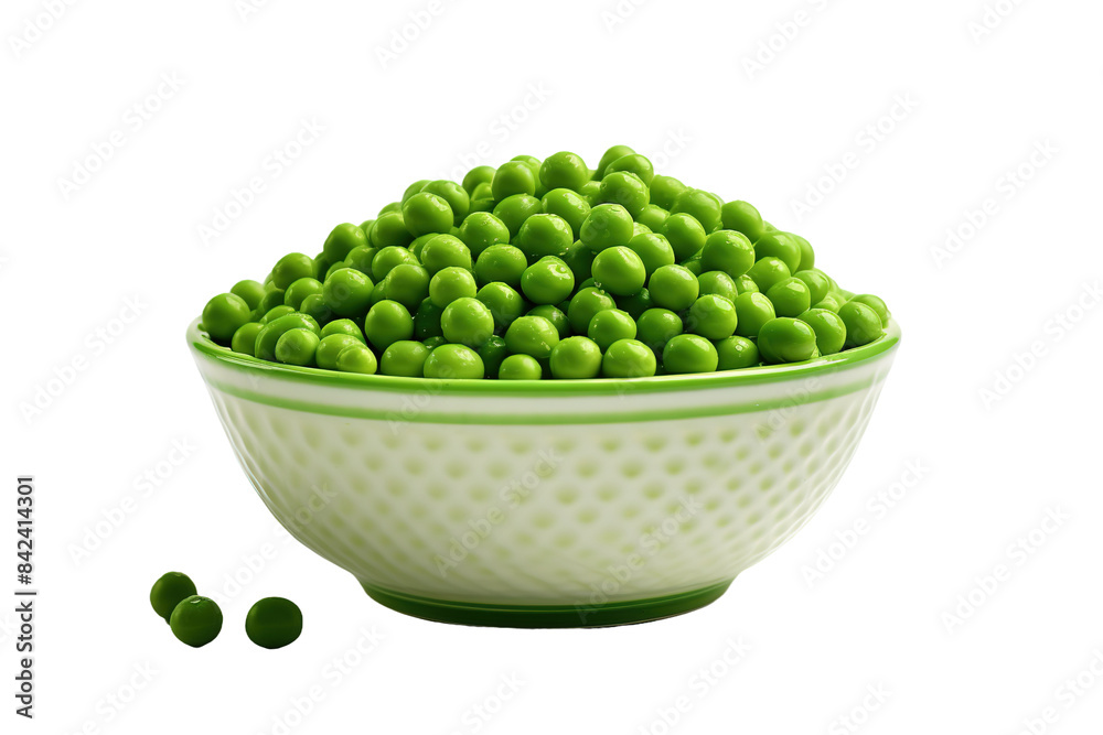 Verdant Delight: Fresh Peas in a White Bowl on White or PNG Transparent Background.