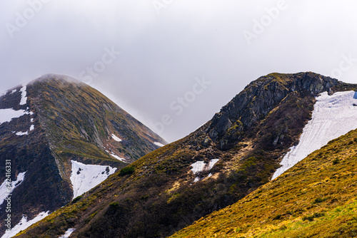 Landscape with Mount Hoverla hanging peak of the Ukrainian Carpathians against the background of the sky and clouds