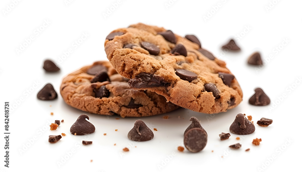 Pieces of delicious chocolate chip cookie isolated on white Pieces of delicious chocolate chip cookie isolated on white