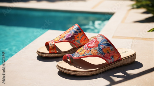 Poolside Perfection: Lounging in Luxury with Women's Vacation Shoes Designed for Poolside Relaxation, Generative AI photo