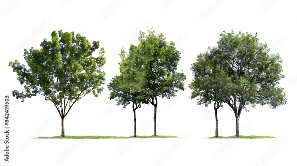 Four Trees isolated on white background : Generative AI Four Trees isolated on white background : Generative AI