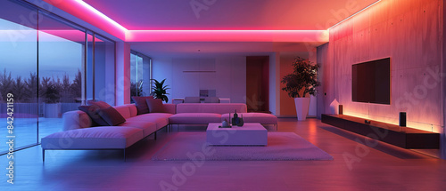 Sleek modern living room with minimal luxury neon lighting © Starkreal