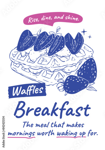 Poster Illustration A Whimsical Blue Breakfast Rise, Dine, and Shine.