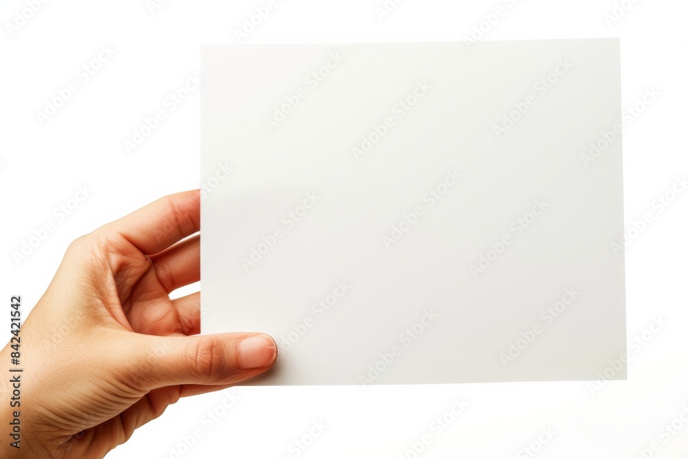 Blank paper mockup on hand created with generative AI Blank paper mockup on hand created with generative AI