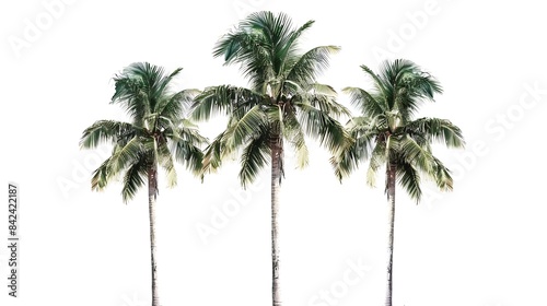 Three coconut palm trees isolated on white background   Generative AI