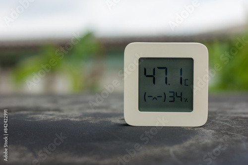 Best personal weather station device with weather conditions inside and outside. Home digital weather forecast concept with temperature and humidity.