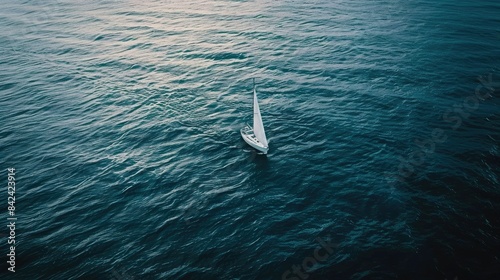Lone sailboat drifting on calm ocean waves © vie_art