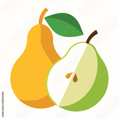 pear fruits, half cutting pear vector flat style illustration