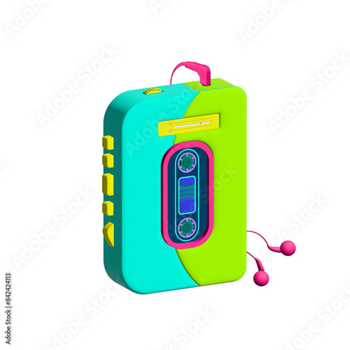 3D Cartoon Illustration of 80s 90s Nineties Portable Cassette Player Isolated in White Background Portable Music Player