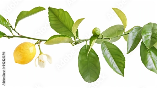 Wallpaper Mural Lemon with green leaves and flower on tree branch isolated on white background : Generative AI Torontodigital.ca