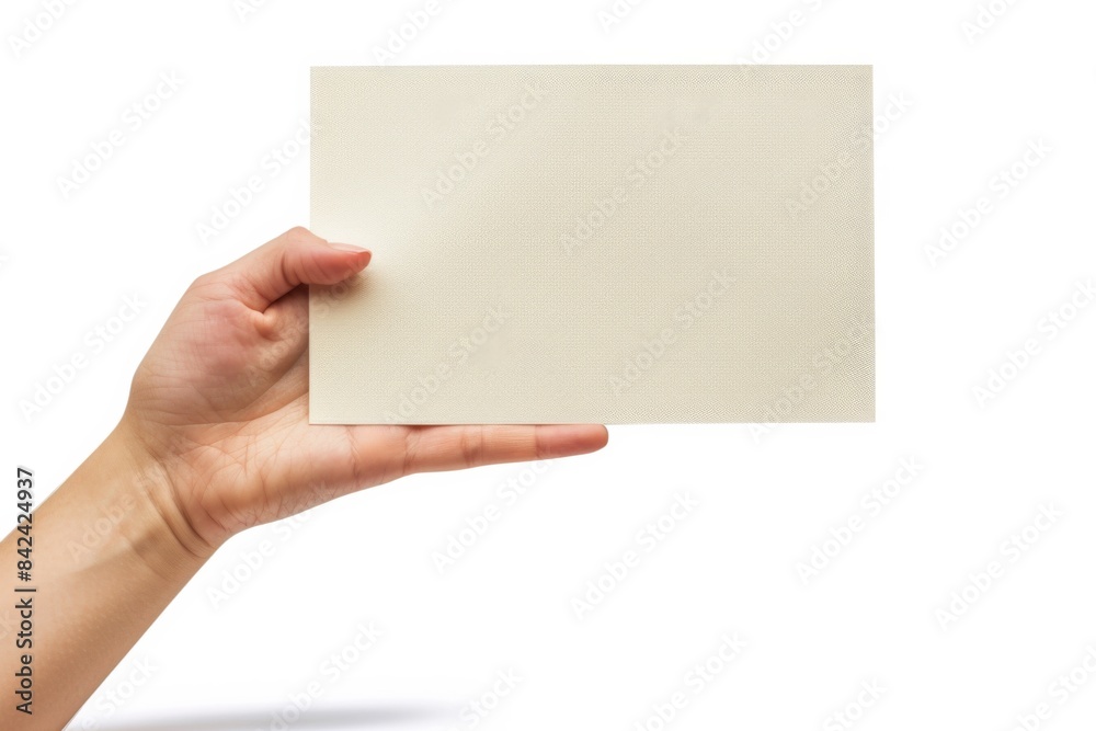 Blank paper mockup on hand created with generative AI Blank paper mockup on hand created with generative AI