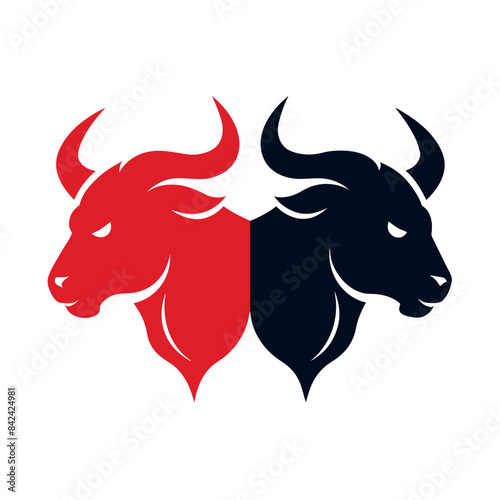 two bull fight each other head iconic logo vector concept