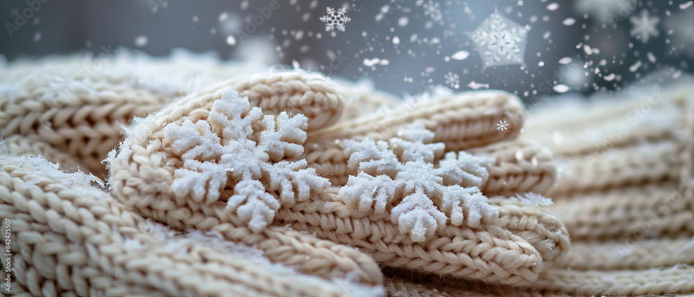 Snowflakes on a knitted glove Snowflakes on a knitted glove