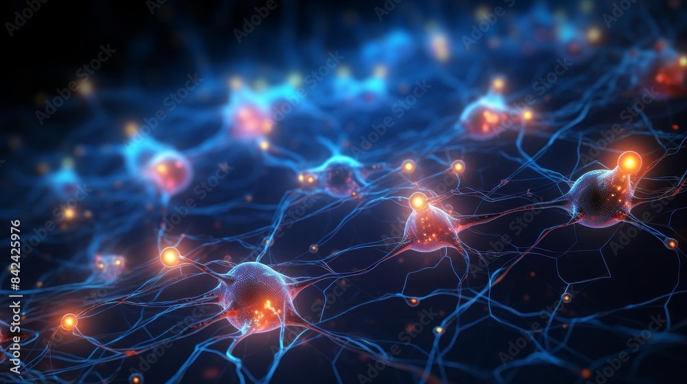 A closeup of neural pathways with electric signals A closeup of neural pathways with electric signals
