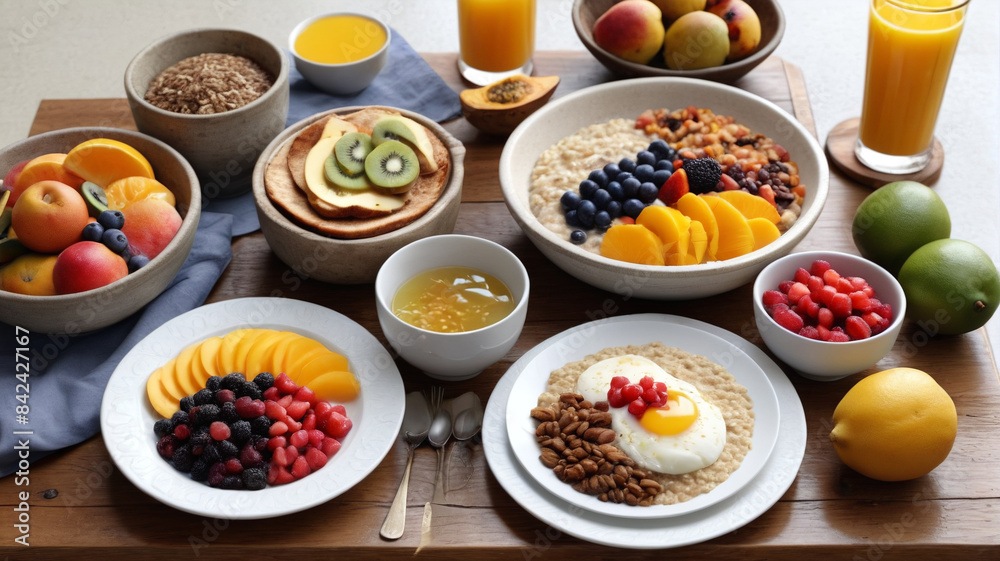 Safari Breakfast Delight: Indulge in an Authentic African Breakfast Spread with Exotic Fruits, Porridge, and Herbal Infusions, Generative AI Safari Breakfast Delight: Indulge in an Authentic African Breakfast Spread with Exotic Fruits, Porridge, and Herbal Infusions, Generative AI